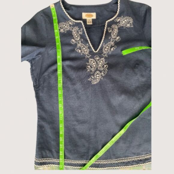 Talbots Embroidered Beaded Blouse 3/4 Sleeve Linen/Cotton Indigo Blue Si… - Picture 7 of 8